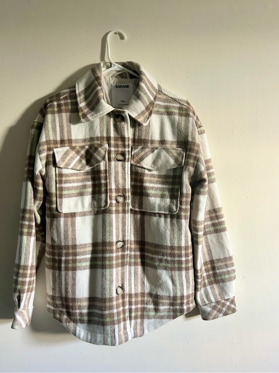 Garage Jackets & Blazers - GARAGE plaid shacket in cream, brown, and green